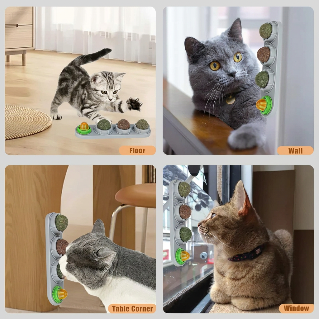 Rotating Catnip Ball Toy — Silvervine Wall Stick for Cats